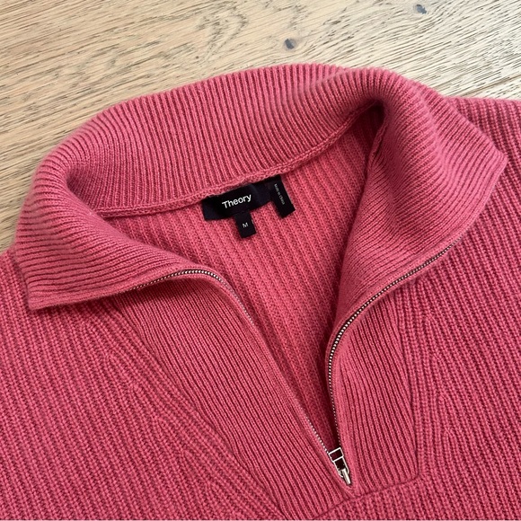 Theory Pink Cashmere Rib Half Zip Sweater - Picture 4 of 10